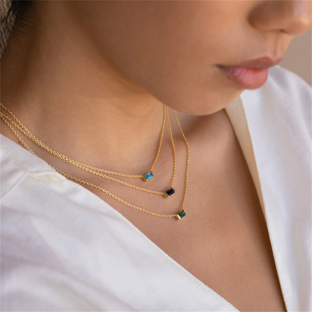 Twelve Month Birthday Stone Necklace 12 Birthday Stone Zircon Necklace Decoration Moon Stone Ladies Stainless Steel