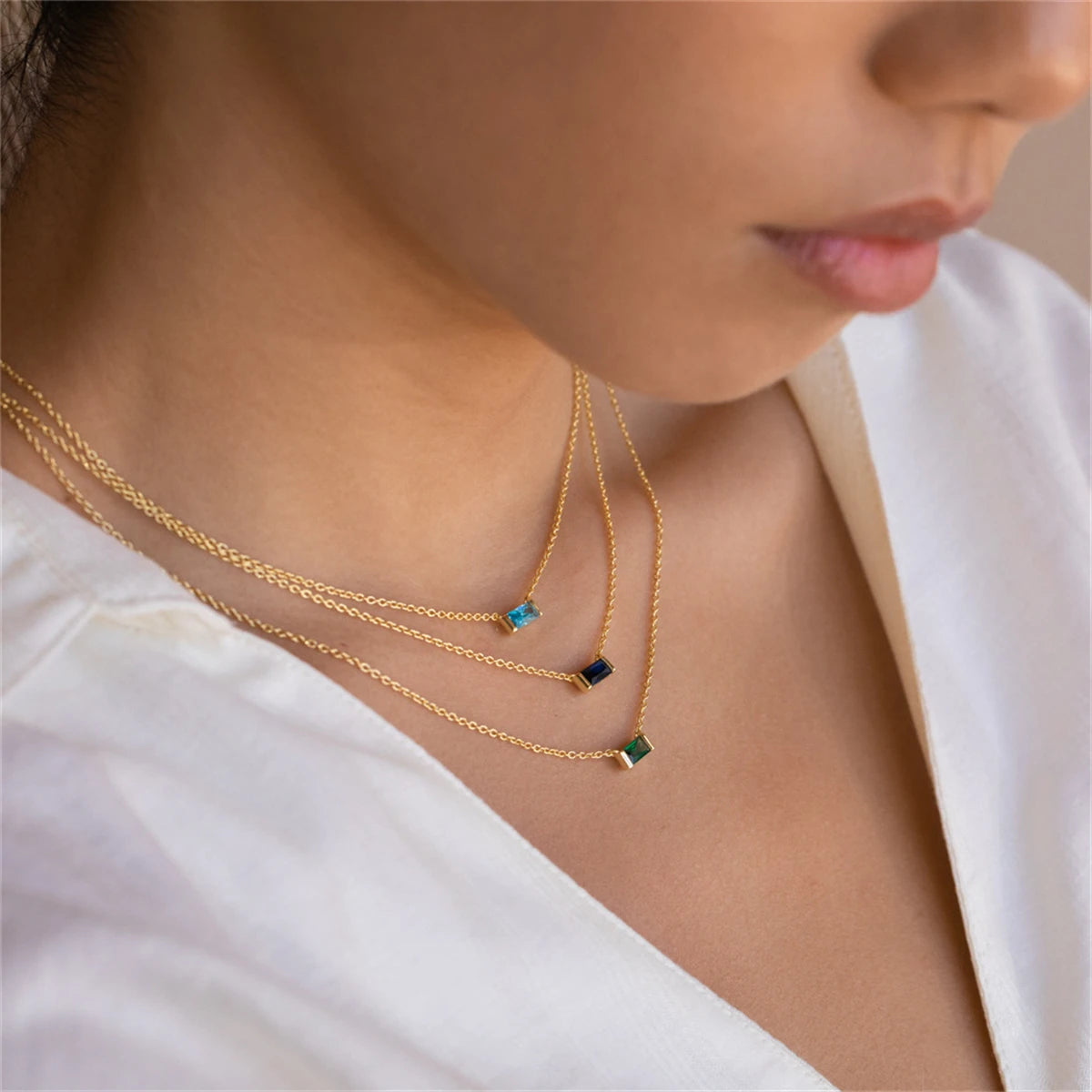 Twelve Month Birthday Stone Necklace 12 Birthday Stone Zircon Necklace Decoration Moon Stone Ladies Stainless Steel
