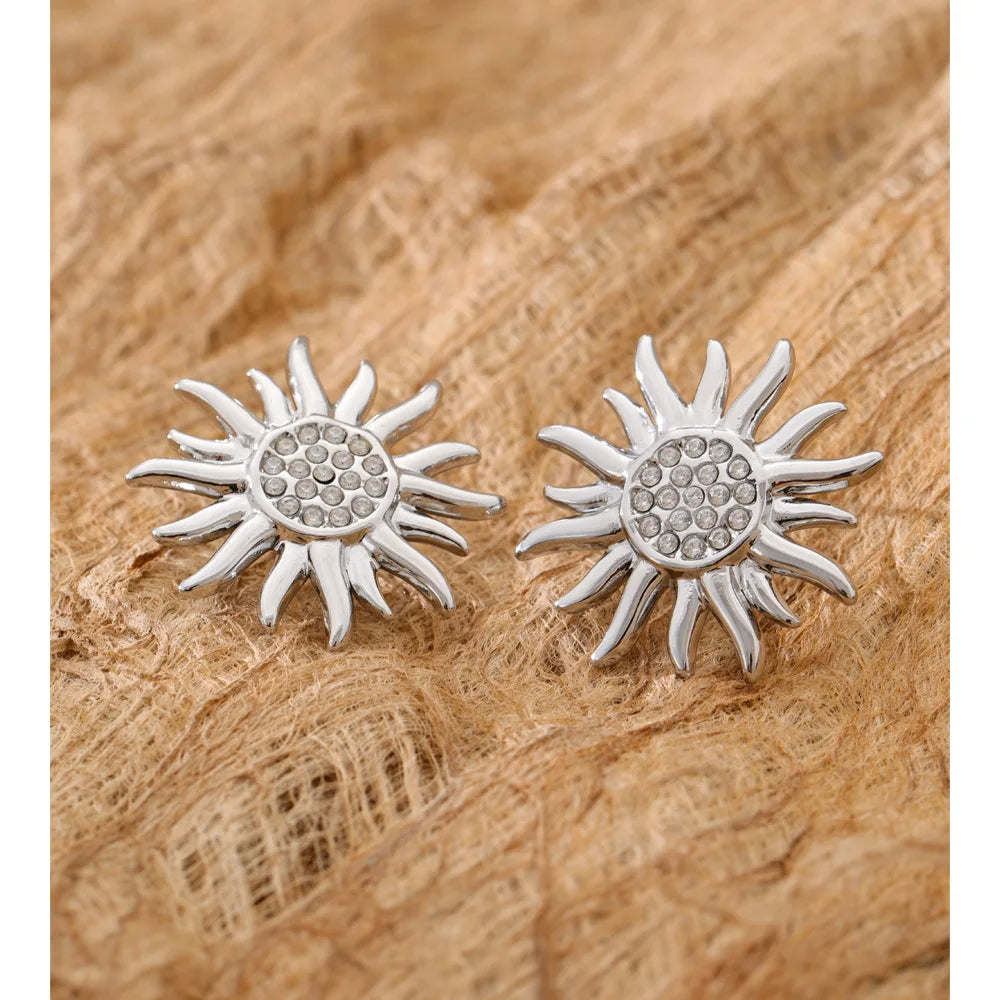 Cubic Zirconia Sun Geometric Earrings — Gold-Plated Stainless Steel with Cubic Zirconia · PS928