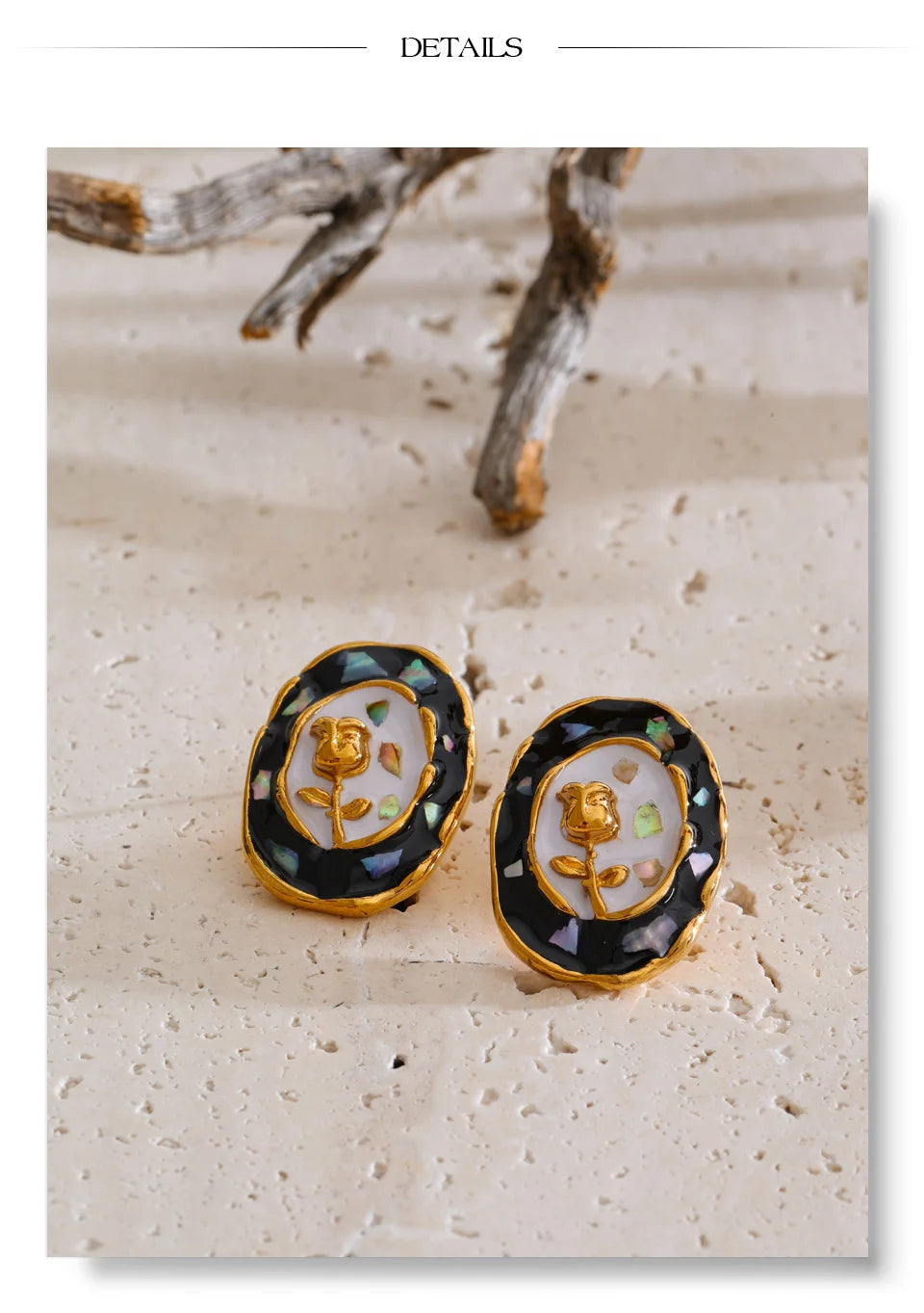 Cubic Zirconia Enamel Flower Earrings — Gold-Plated Stainless Steel with Cubic Zirconia and Enamel · PS1298