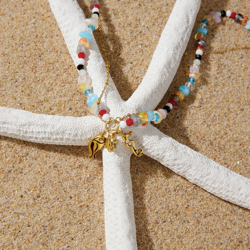 Color Bead Fish Necklace — Stainless Steel · PS164