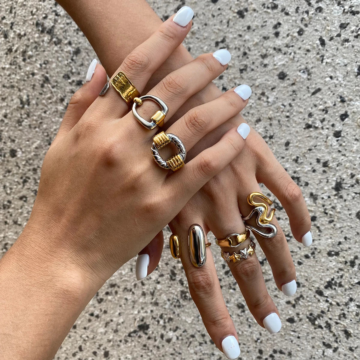 Mixed Stone Ring Stack — Stainless Steel · PS257