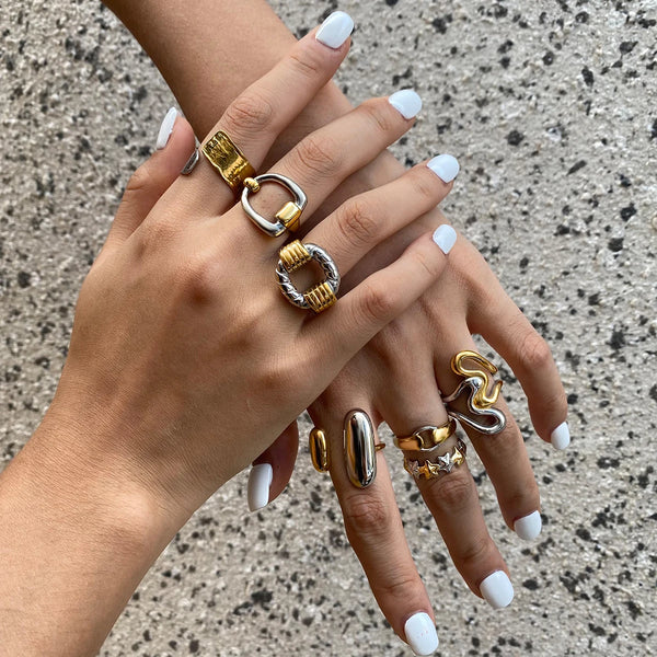 Mixed Stone Ring Stack — Stainless Steel · PS257
