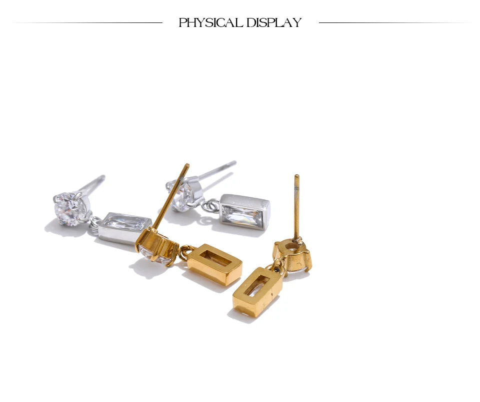 Cubic Zirconia Geometric Earrings — Gold-Plated Stainless Steel with Cubic Zirconia · PS1593