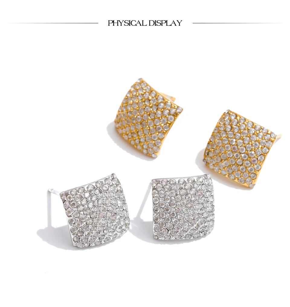 Cubic Zirconia Geometric Earrings — Gold-Plated Stainless Steel with Cubic Zirconia · PS1142