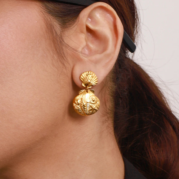 Shell Coin Drop Earrings — 316L Stainless Steel · PS079