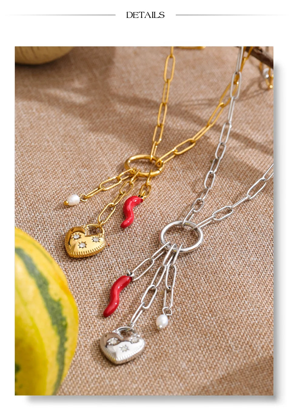 Cubic zirconia freshwater pearl heart necklace in gold-plated stainless steel with freshwater pearl and cubic zirconia.