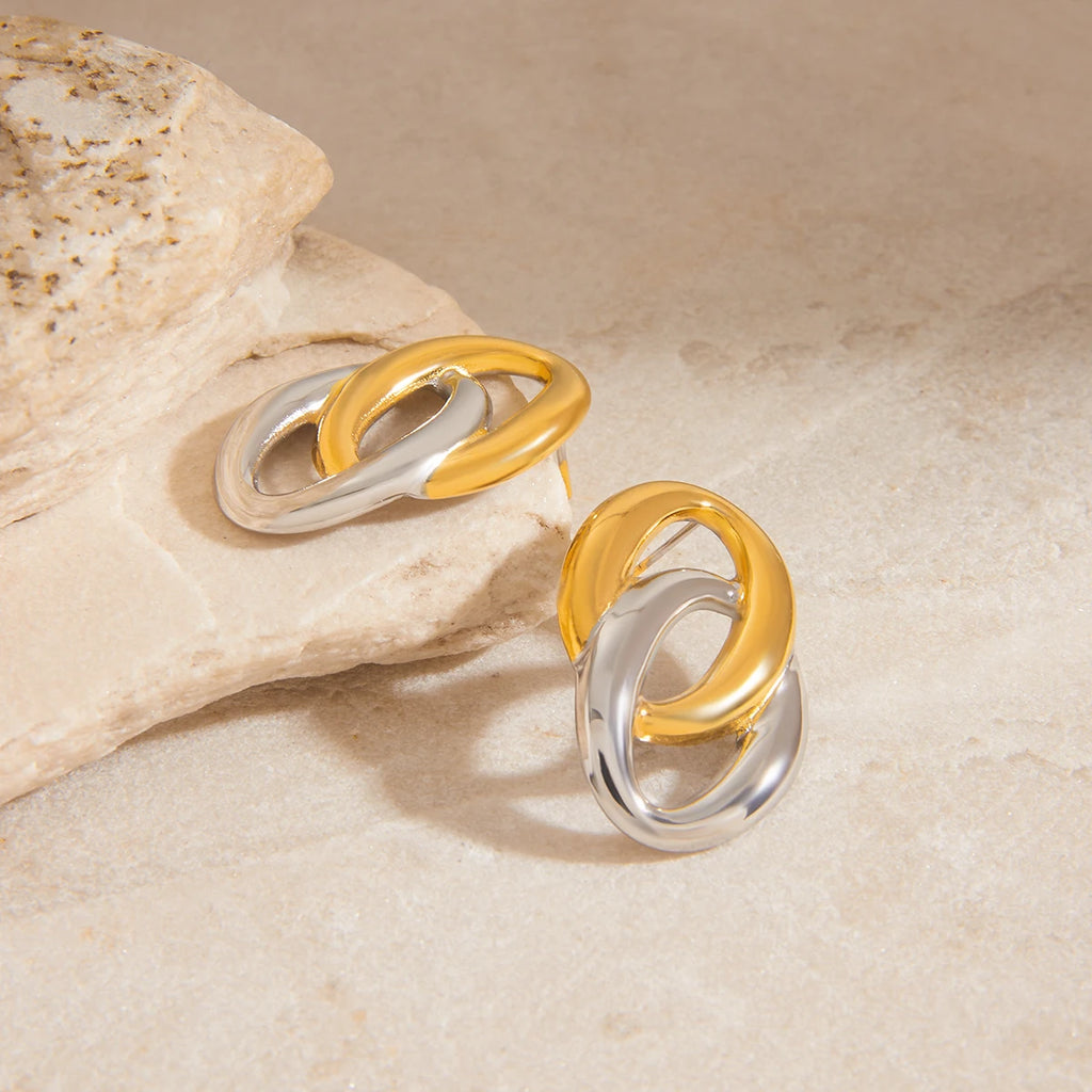Two-Tone Oval Link Earrings — Stainless Steel · PS101
