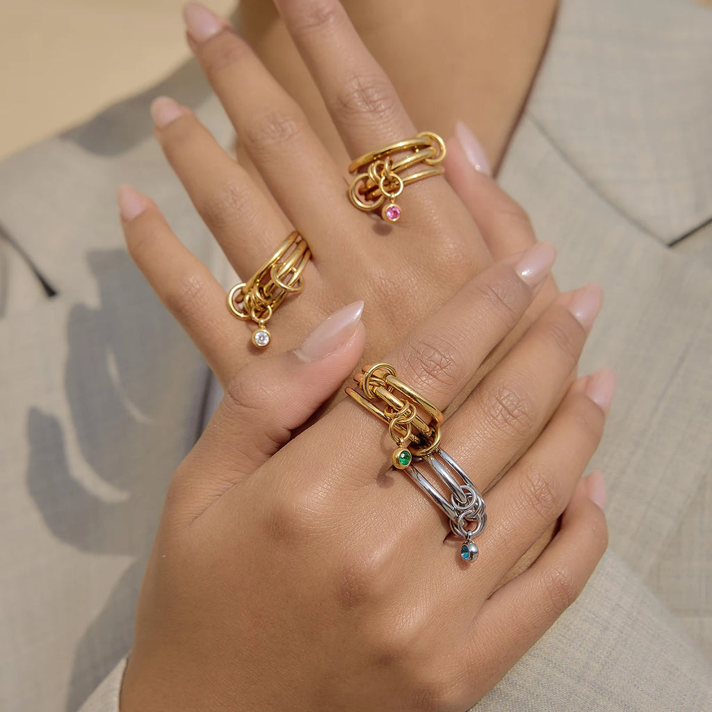 Mixed Crystal Ring Stack — Stainless Steel · PS228