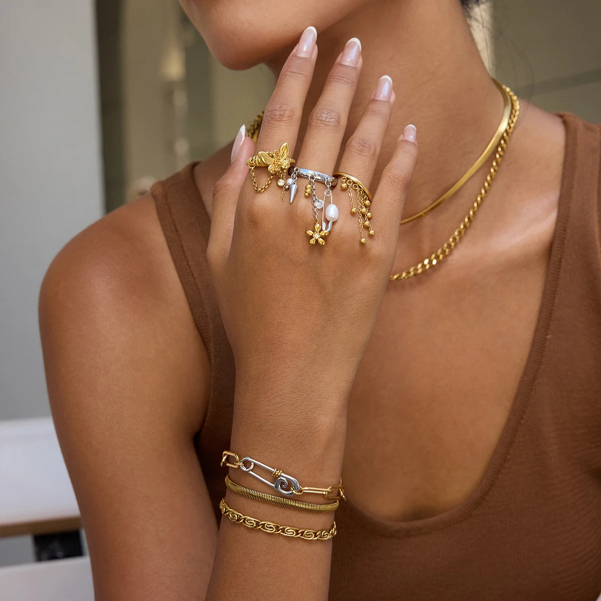 Pearl Star Ring Stack — Stainless Steel · PS242