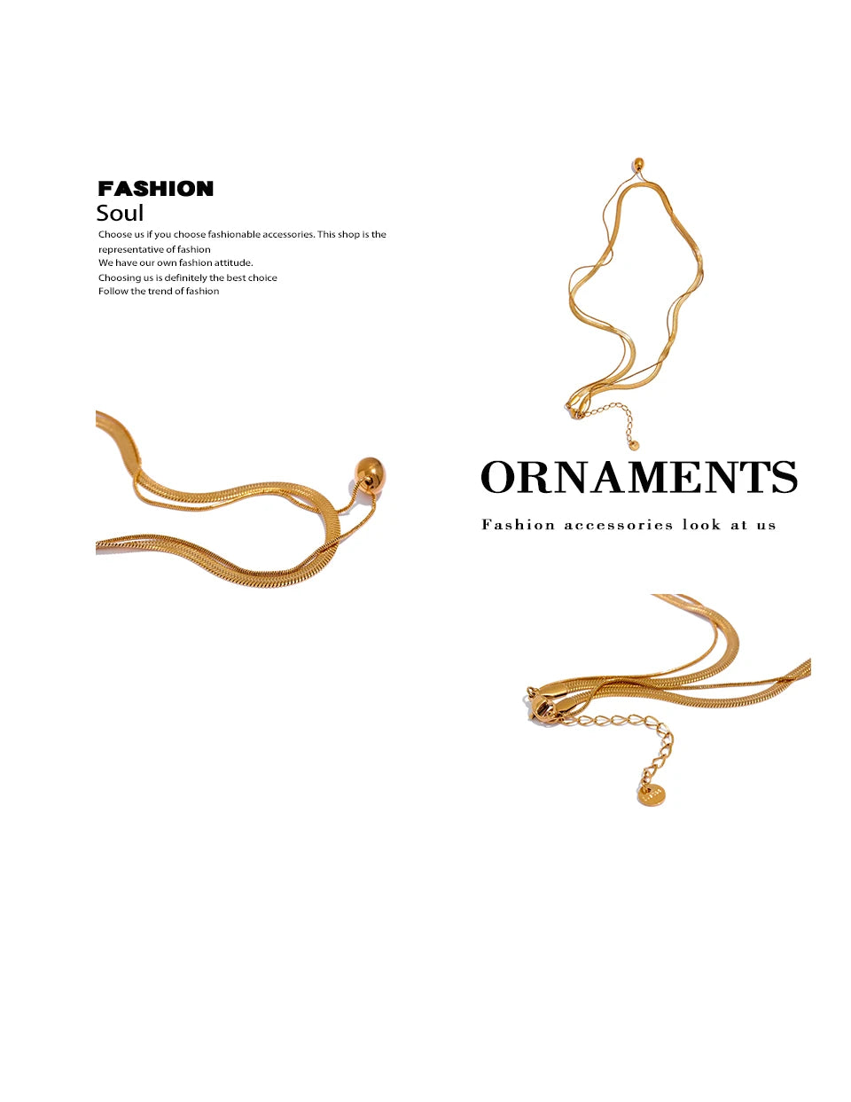 Snake geometric chain necklace in gold-plated stainless steel.
