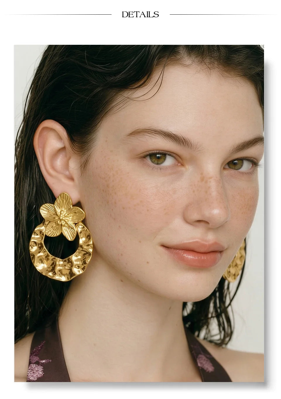 Flower Hammered Earrings — Gold-Plated Stainless Steel · PS1232