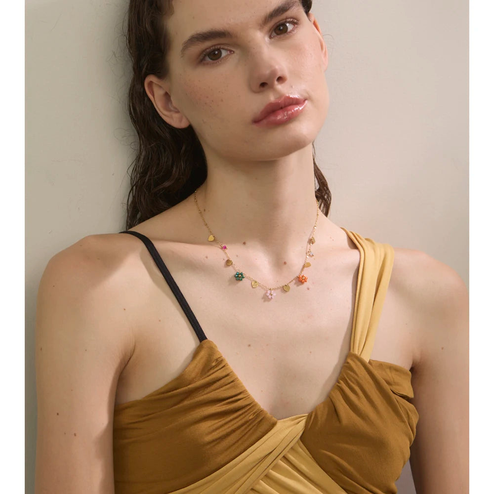 Crystal Flower Necklace — Gold-Plated Stainless Steel with Crystal · PS2306