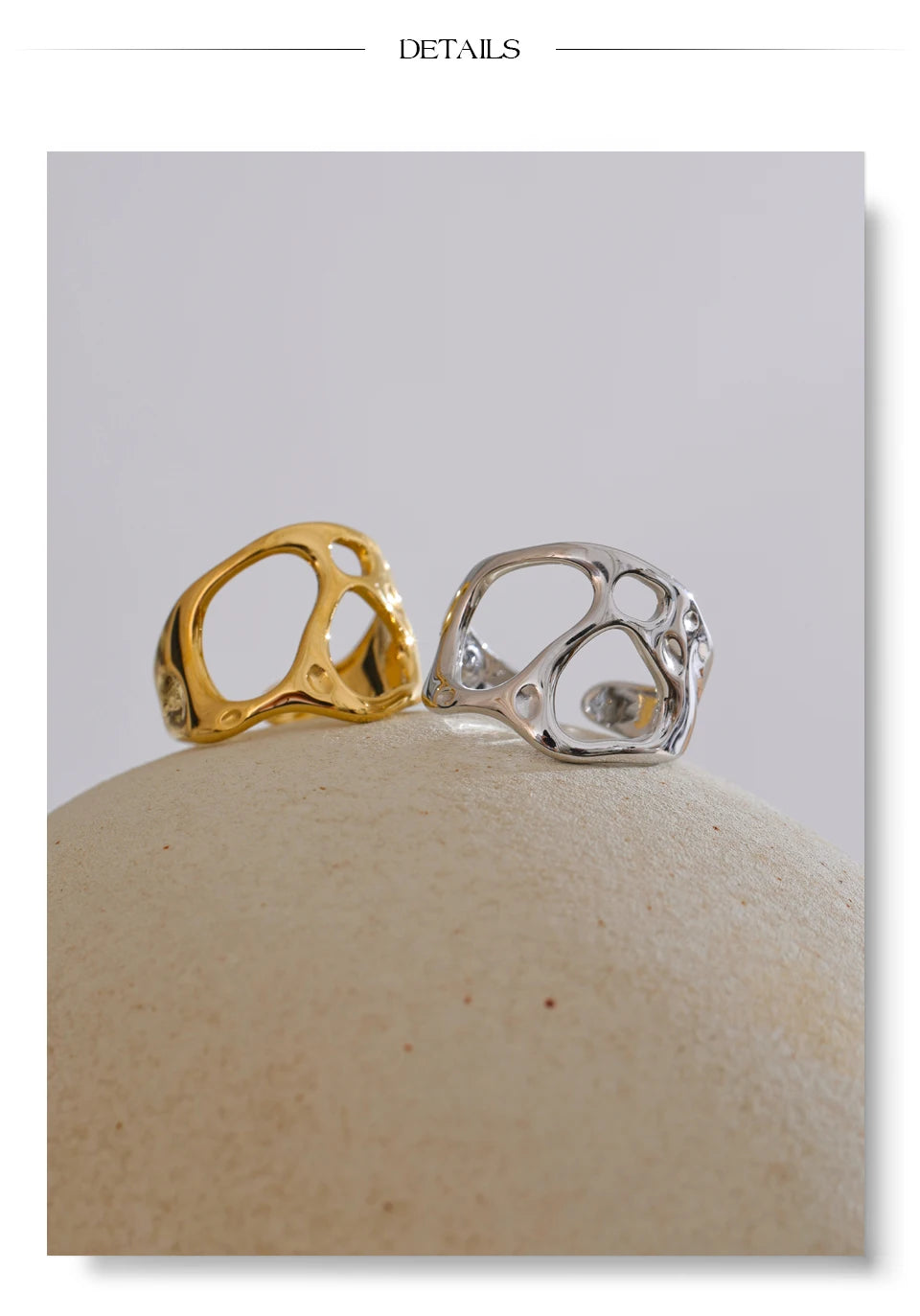 Geometric ring in gold-plated stainless steel.