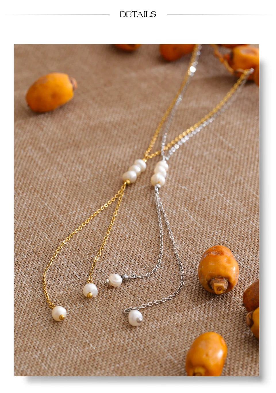 Freshwater pearl geometric chain necklace in gold-plated stainless steel with freshwater pearl.