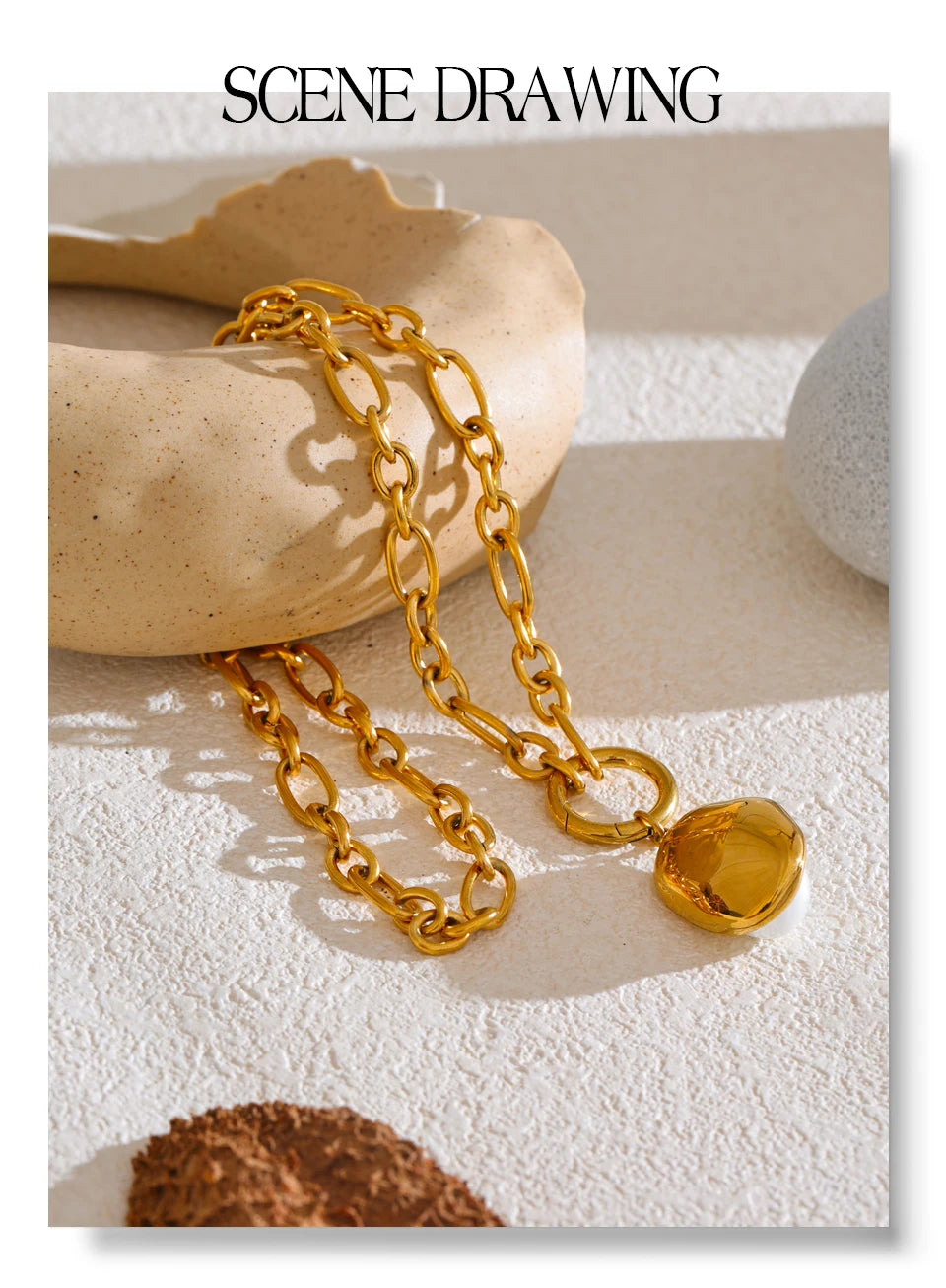 Pearl geometric necklace in gold-plated stainless steel with pearl.