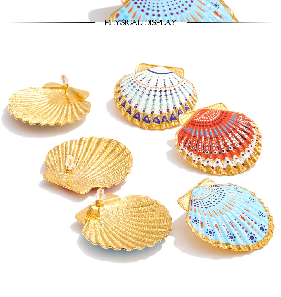 Shell enamel y2k earrings in gold-plated stainless steel with shell and enamel.