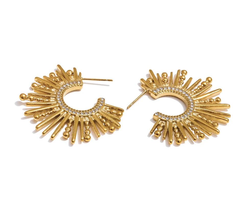Cubic Zirconia Geometric Earrings — Gold-Plated Stainless Steel with Cubic Zirconia · PS1178