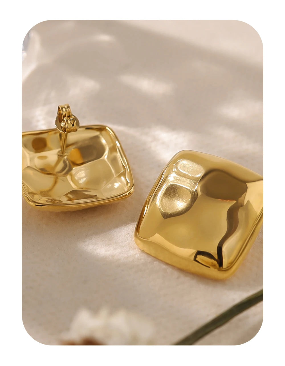 Stud Earrings Irregular Metal Hammered — 316L Stainless Steel · PS427
