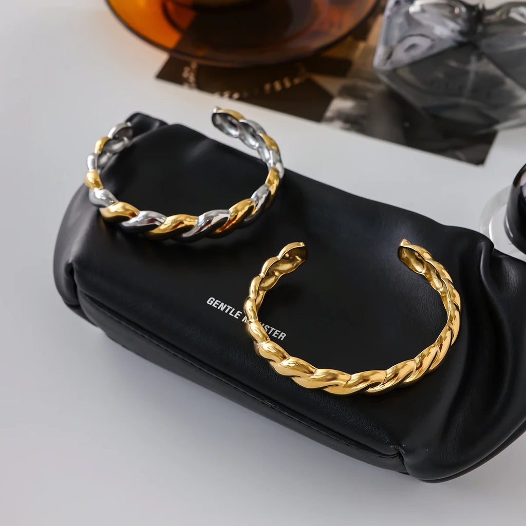 Two-Tone Chunky Chain Bracelet Stack — Stainless Steel · PS044