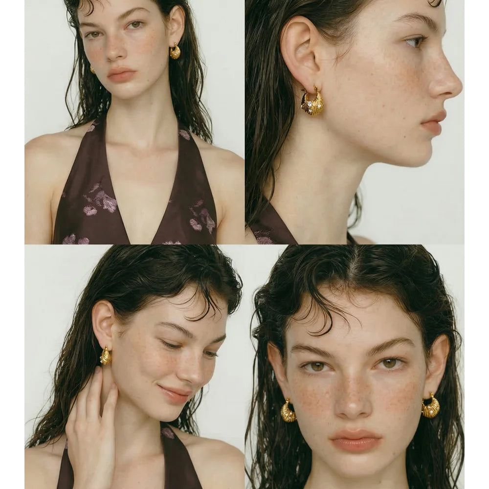 Cubic Zirconia Vintage Geometric Earrings — Gold-Plated Stainless Steel with Cubic Zirconia · PS1207