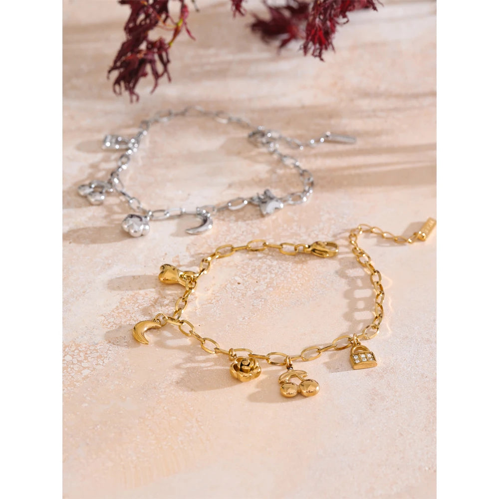 Flower Moon Geometric Bracelet — Gold-Plated Stainless Steel · PS1664