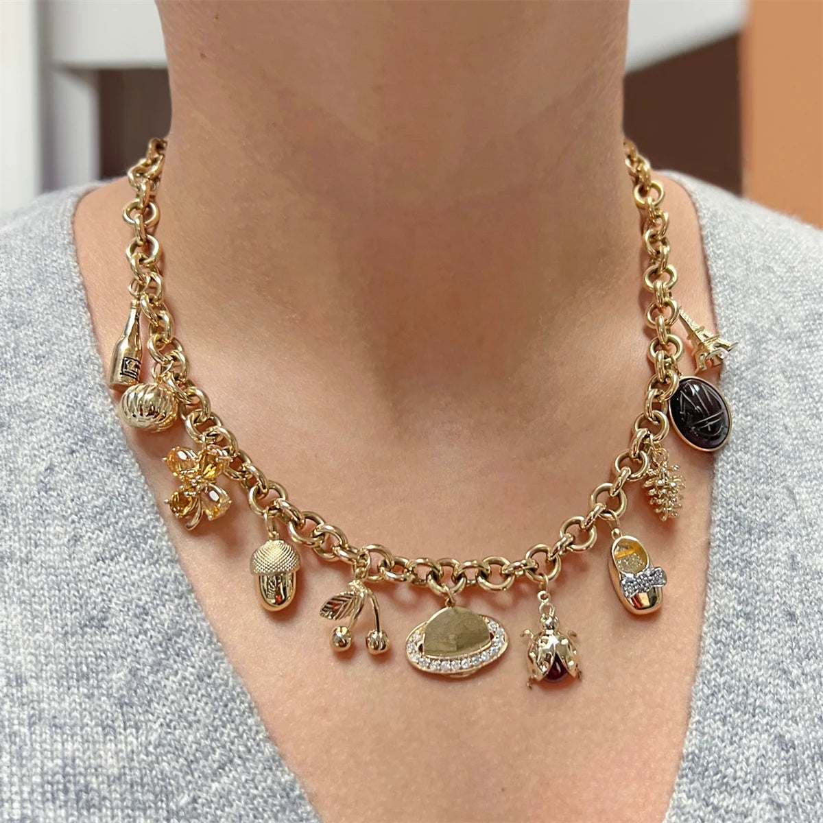 【DIY Pendant】Gold Plated Copper Zircon Inlaid Charm Pendant - PC005