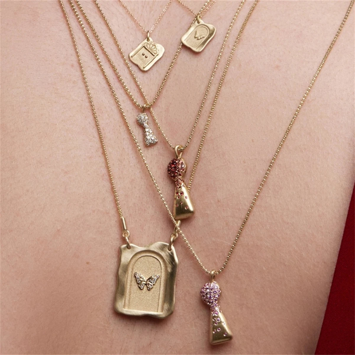 Vintage Gothic Tarot Necklace, Copper with Butterfly Diamond Pendant, Party Jewelry