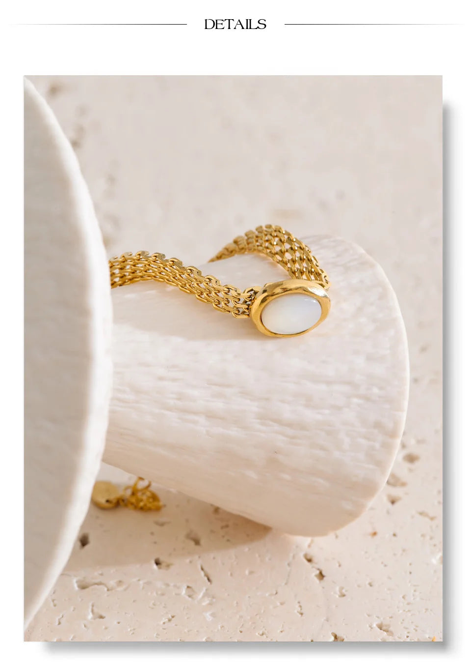 Shell Natural Stone Geometric Bracelet — Gold-Plated Stainless Steel with Natural Stone and Shell · PS1259