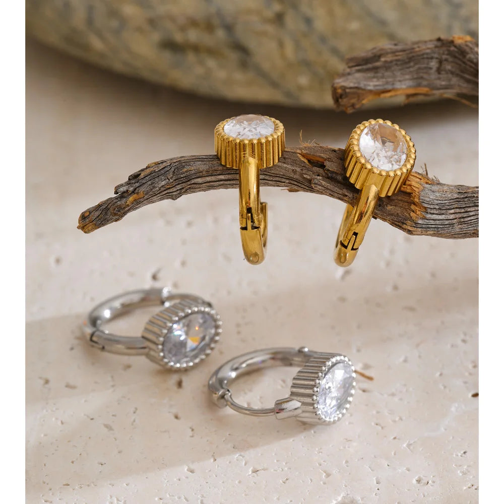 Cubic Zirconia Geometric Earrings — 14K Gold-Plated Stainless Steel with Cubic Zirconia · PS1431