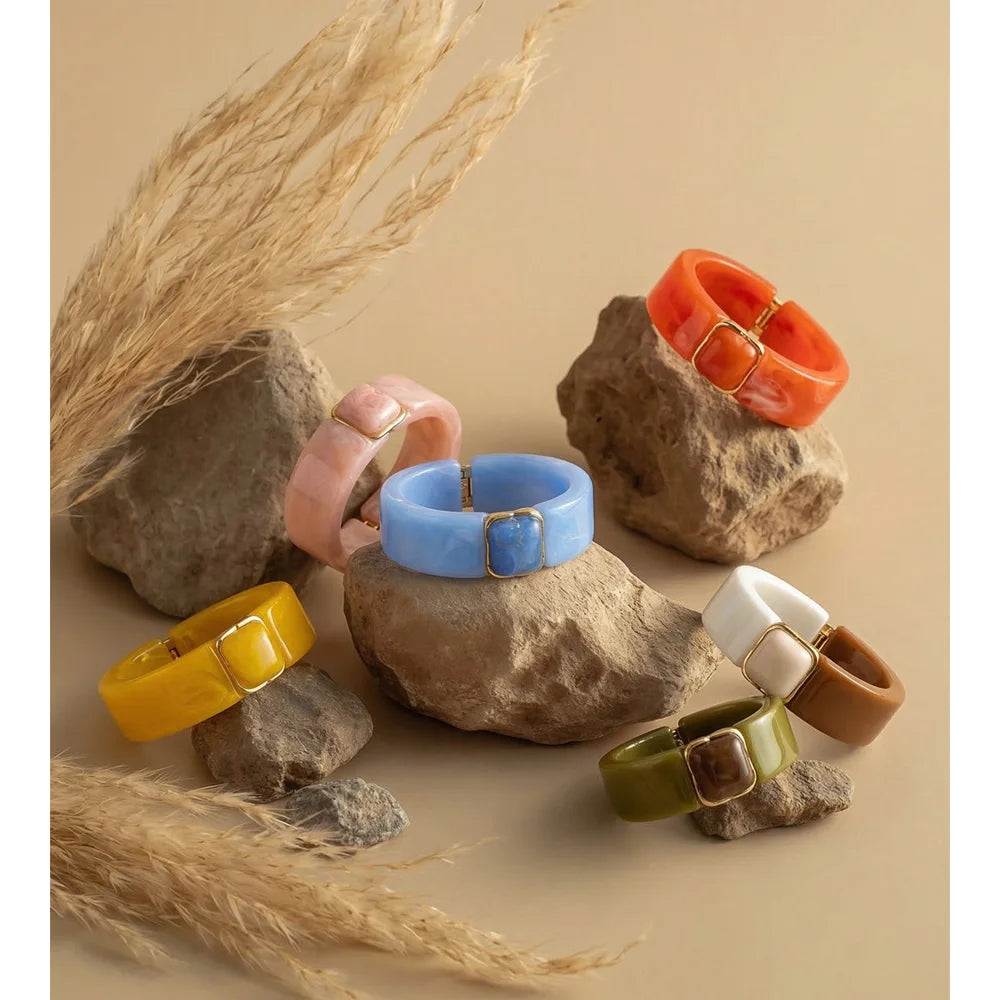Resin Acrylic Geometric Bracelet — Gold-Plated Stainless Steel with Resin and Acrylic · PS1651