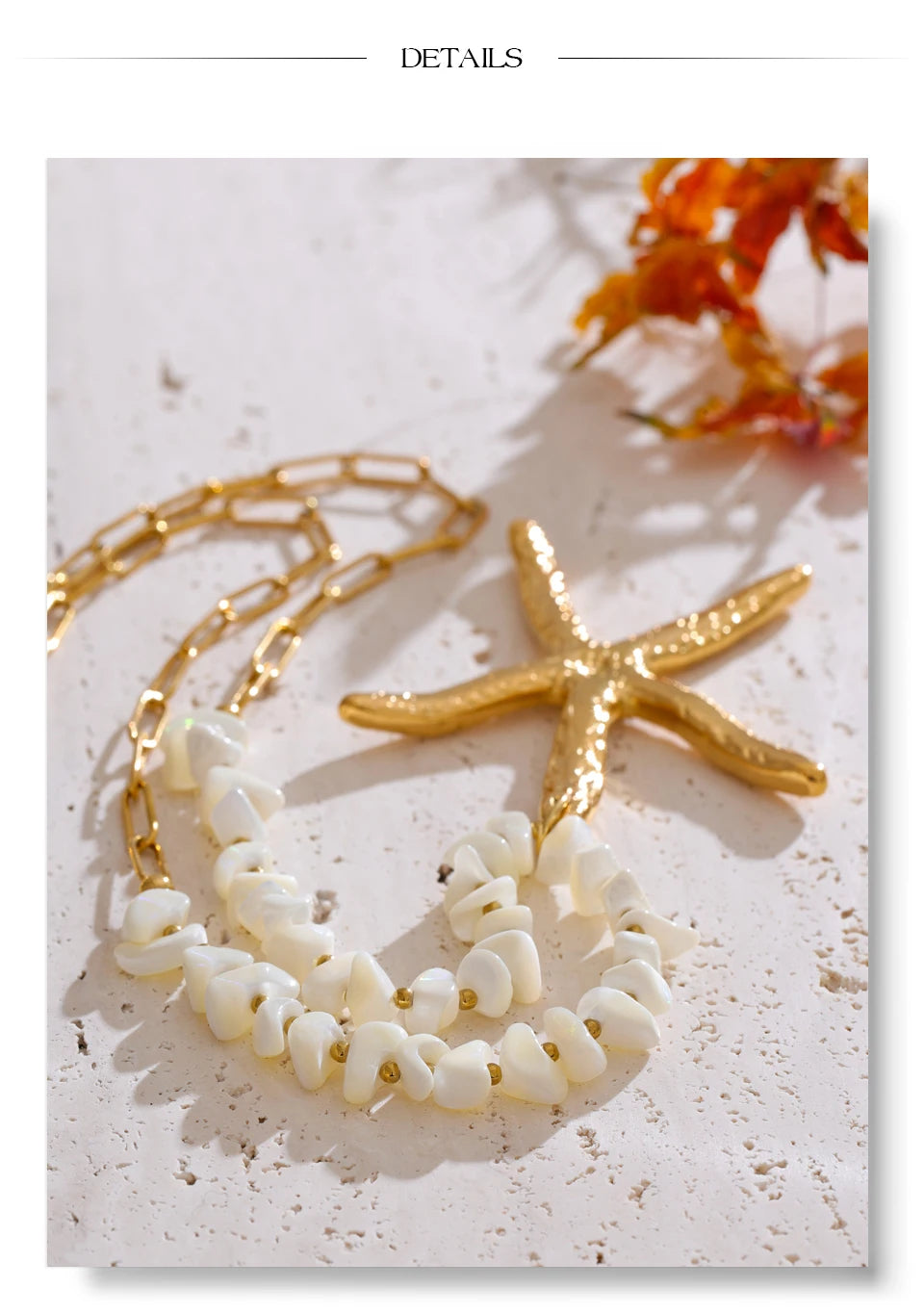 Shell star chain necklace in gold-plated stainless steel with shell.