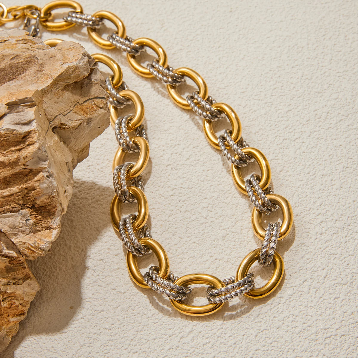 Two-Tone Chunky Chain Necklace — Stainless Steel · PS176