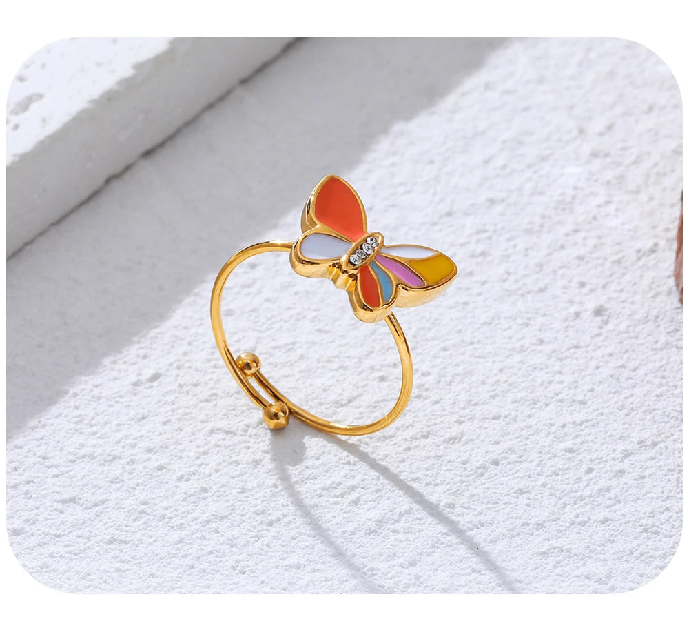 Colorful Enamel Butterfly Ring — Stainless Steel · PS469