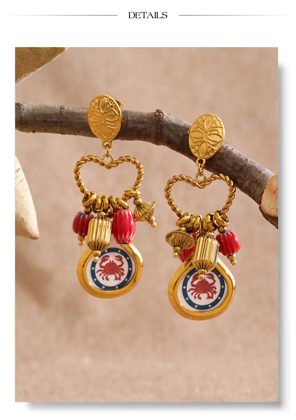 Enamel Heart Geometric Earrings — Gold-Plated Stainless Steel with Enamel · PS1026