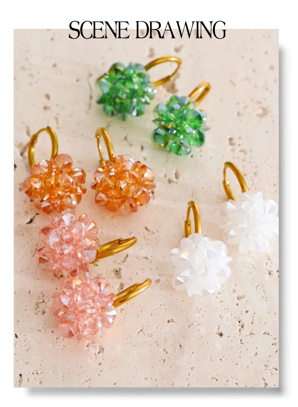 Crystal Flower Geometric Earrings — Gold-Plated Stainless Steel with Crystal · PS1990