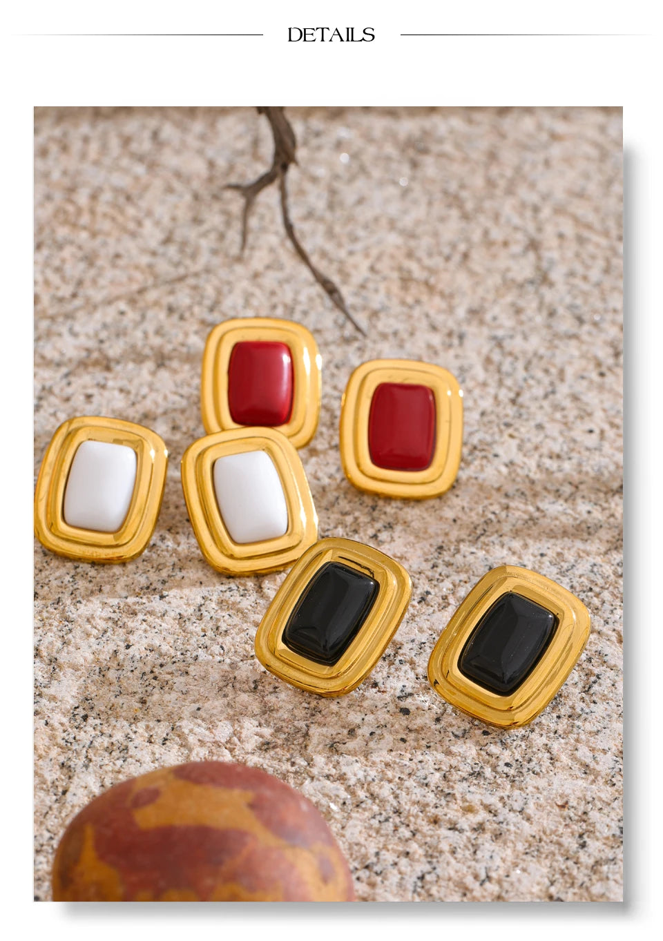 Black Natural Stone Geometric Earrings — Gold-Plated Stainless Steel with Natural Stone · PS1596