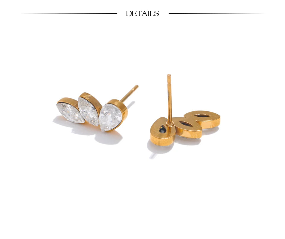 Cubic Zirconia Geometric Earrings — Gold-Plated Stainless Steel with Cubic Zirconia · PS1869