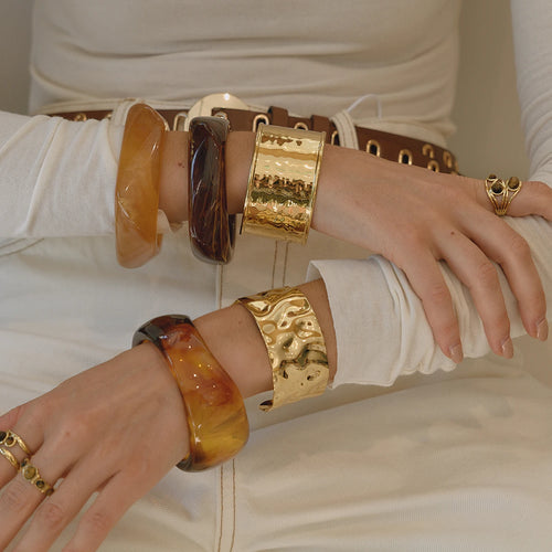 Amber Resin Wide Bracelet — Stainless Steel · PS277