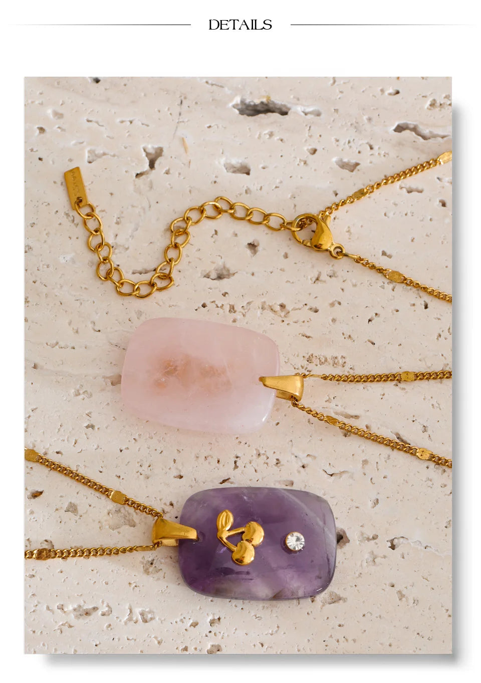 Pink natural stone star necklace in gold-plated stainless steel with natural stone.