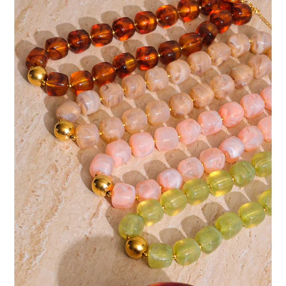 Acrylic Beaded Geometric Necklace — Gold-Plated Stainless Steel with Acrylic · PS2198