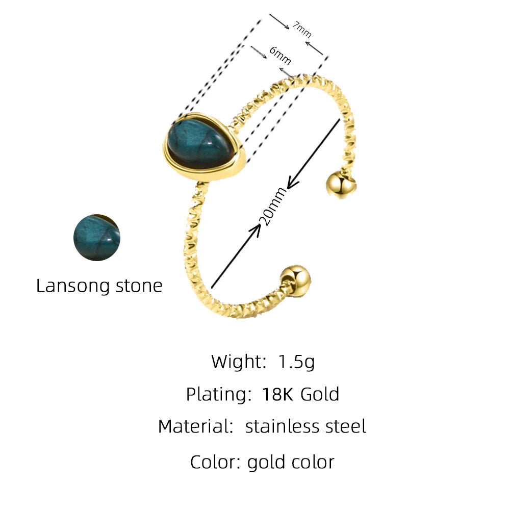 Turquoise Waterdrop Adjustable Ring — 316L Stainless Steel · PS478
