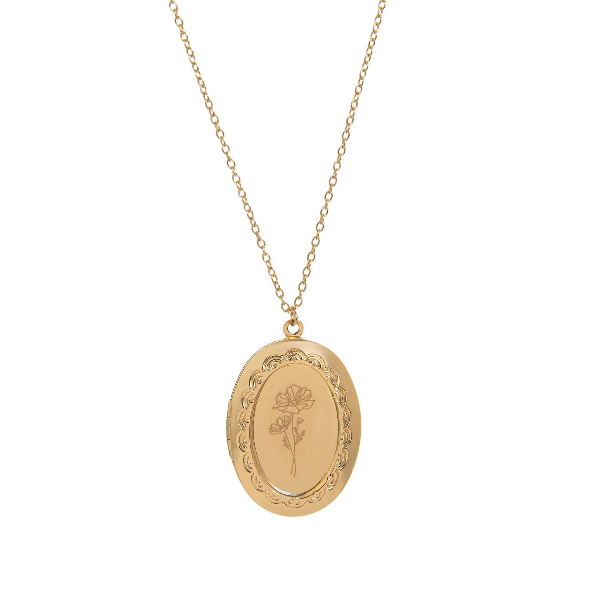 December Flower Opening and Closing Album Necklace Oval Flower Pendant Birth Flower Clavicle Chain Gold Plated Color Preserved