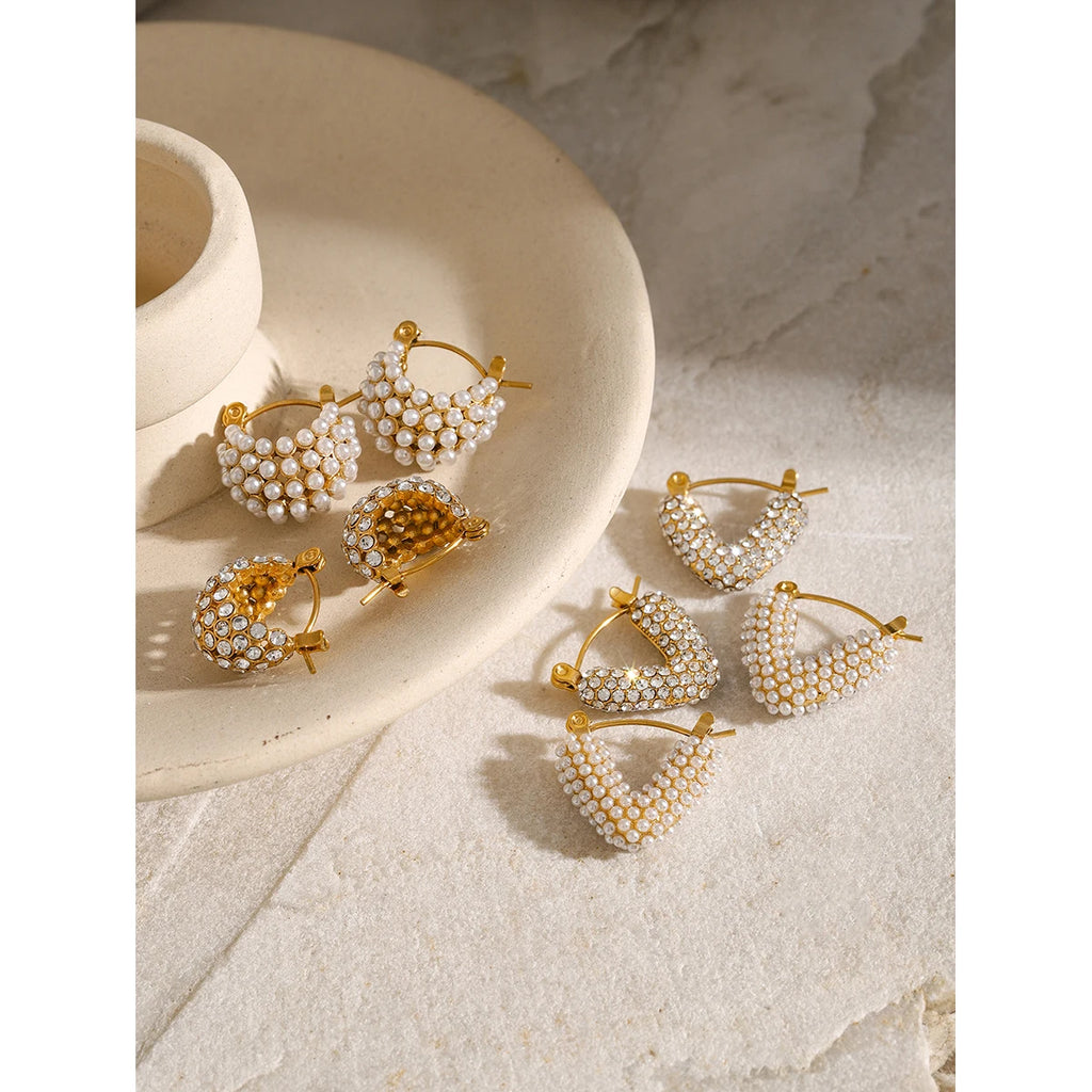 Pearl Huggie Hoop Earrings — Stainless Steel · PS333