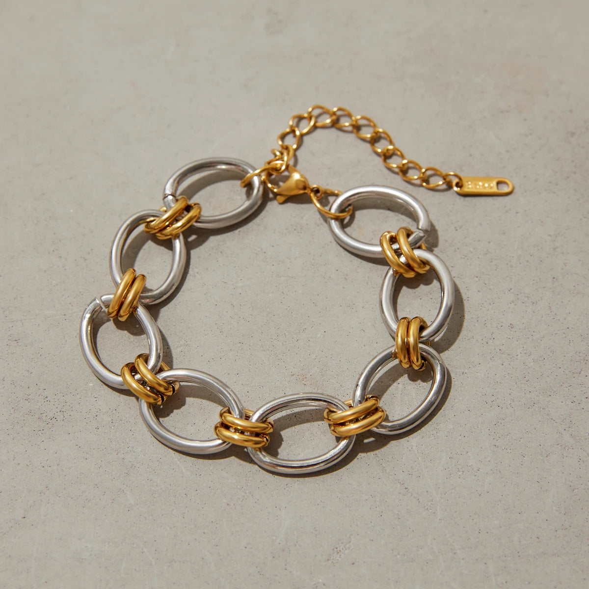 Two-Tone Pearl Chain Bracelet Stack — Stainless Steel · PS038