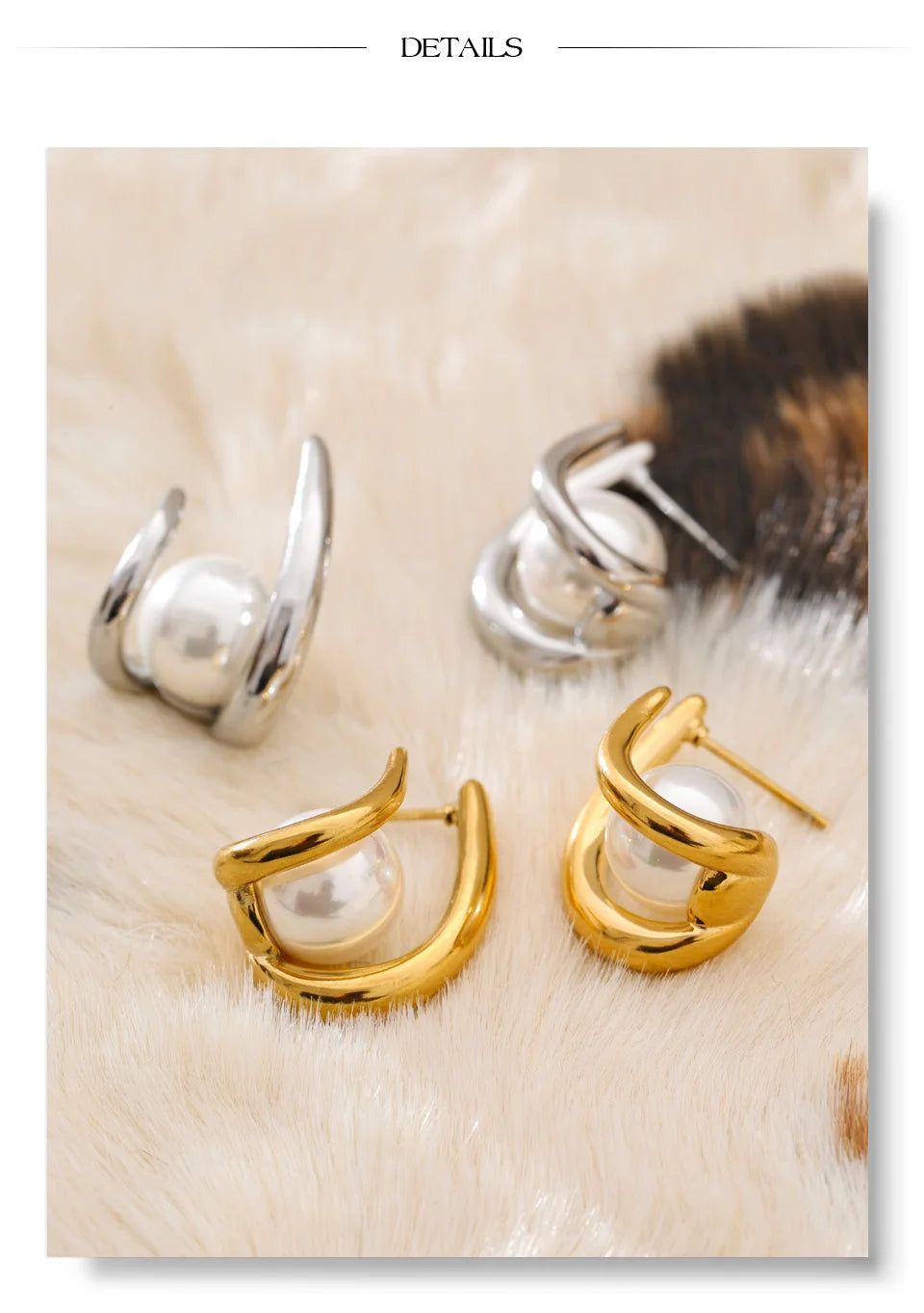Pearl geometric earrings in gold-plated stainless steel with pearl.