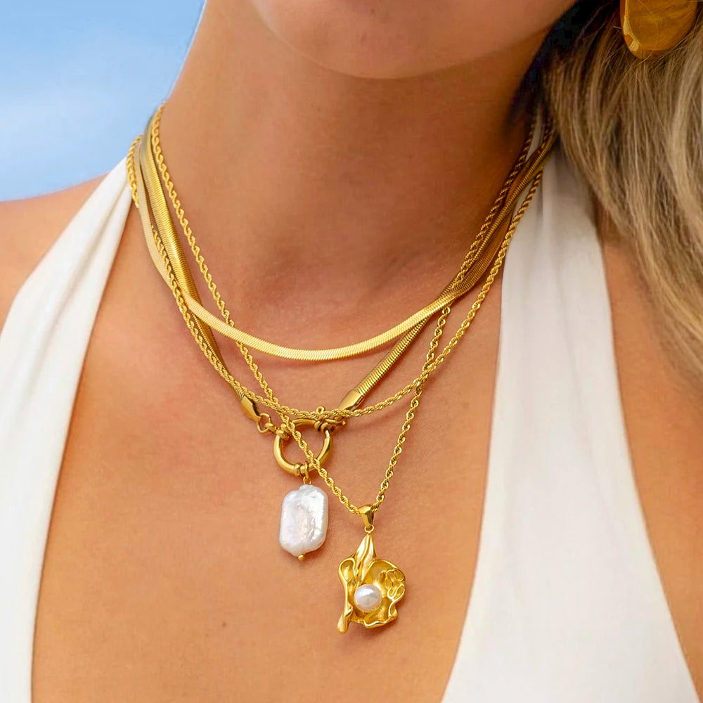 Pearl Charm Pendant Necklace — Stainless Steel · PS170