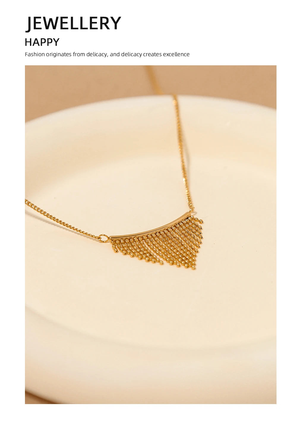 Chain Necklace Charm Beads Metal Tassels — 316L Stainless Steel · PS473