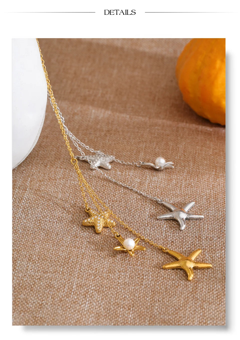 Cubic zirconia pearl shell necklace in gold-plated stainless steel with pearl and cubic zirconia.