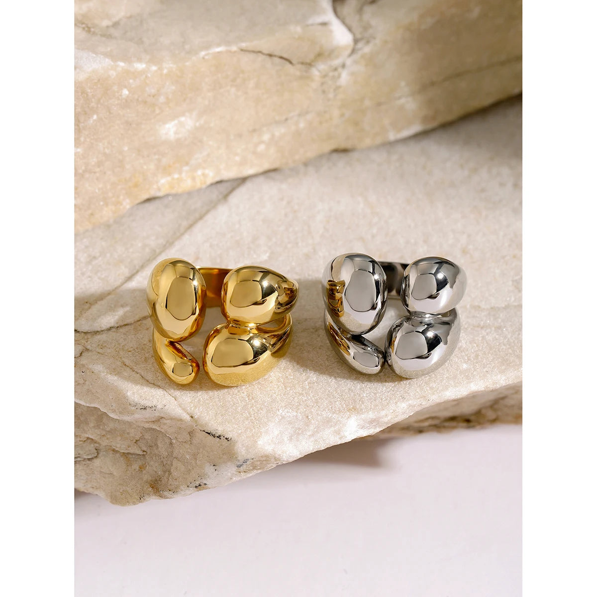 Chunky Statement Ring Stack — Stainless Steel · PS263